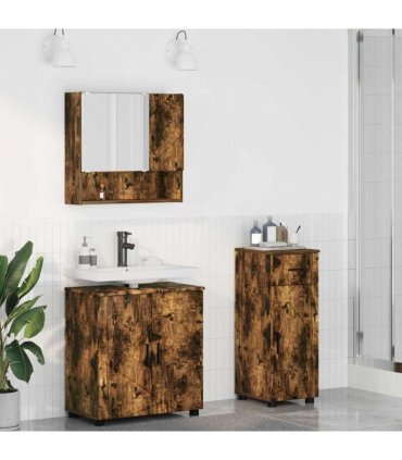 vidaXL Bathroom Furniture Set 3 pcs Smoked Oak 61 x 35 x 64 cm