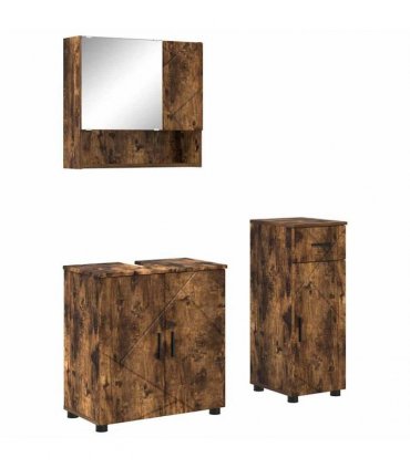 vidaXL Bathroom Furniture Set 3 pcs Smoked Oak 61 x 35 x 64 cm