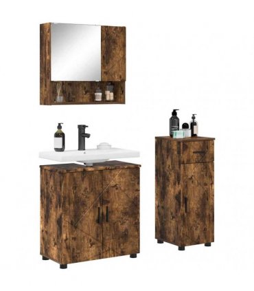 vidaXL Bathroom Furniture Set 3 pcs Smoked Oak 61 x 35 x 64 cm
