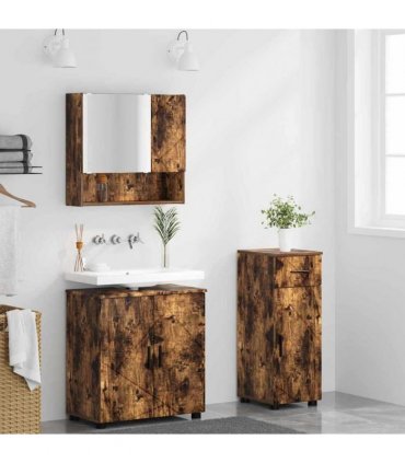 vidaXL Bathroom Furniture Set 3 pcs Smoked Oak 61 x 35 x 64 cm