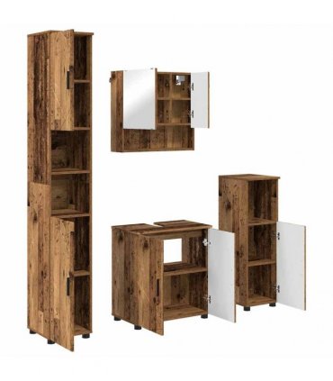 vidaXL Bathroom Furniture Set 4 pcs Old Wood 61 x 35 x 64 cm