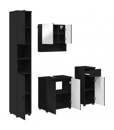 vidaXL Bathroom Furniture Set 4 pcs Black 61 x 35 x 64 cm