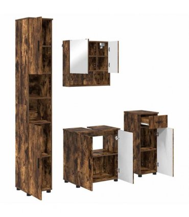 vidaXL Bathroom Furniture Set 4 pcs Smoked Oak 61 x 35 x 64 cm