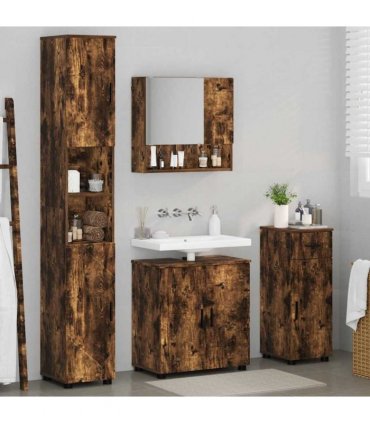 vidaXL Bathroom Furniture Set 4 pcs Smoked Oak 61 x 35 x 64 cm