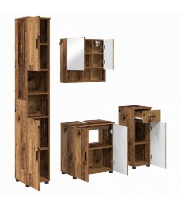 vidaXL Bathroom Furniture Set 4 pcs Old Wood 61 x 35 x 64 cm