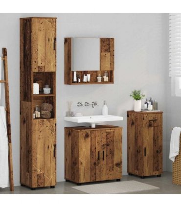 vidaXL Bathroom Furniture Set 4 pcs Old Wood 61 x 35 x 64 cm