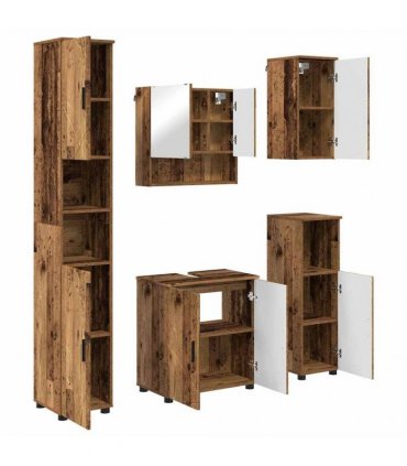 vidaXL Bathroom Furniture Set 5 pcs Old Wood 61 x 35 x 64 cm