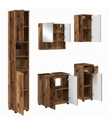 vidaXL Bathroom Furniture Set 5 pcs Old Wood 61 x 35 x 64 cm