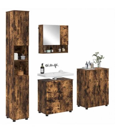 vidaXL Bathroom Furniture Set 4 pcs Smoked Oak 61 x 35 x 64 cm
