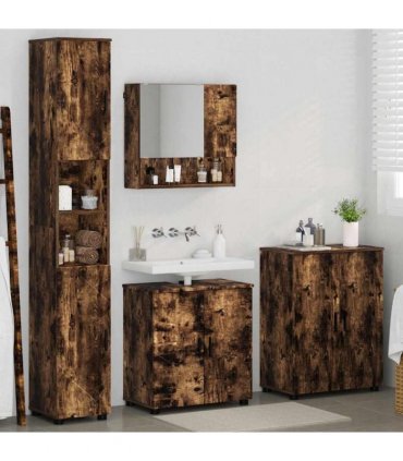 vidaXL Bathroom Furniture Set 4 pcs Smoked Oak 61 x 35 x 64 cm