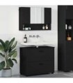 vidaXL Bathroom Furniture Set 2 pcs Black Engineered Wood and Metal
