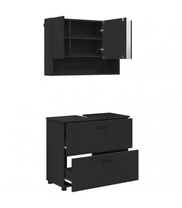 vidaXL Bathroom Furniture Set 2 pcs Black Engineered Wood and Metal