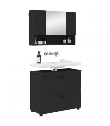 vidaXL Bathroom Furniture Set 2 pcs Black Engineered Wood and Metal