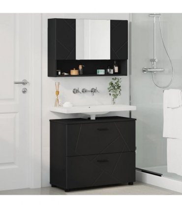 vidaXL Bathroom Furniture Set 2 pcs Black Engineered Wood and Metal