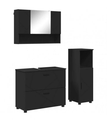 vidaXL Bathroom Furniture Set 3 pcs Black Engineered Wood and Metal