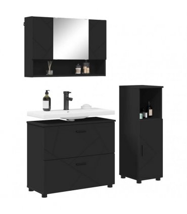 vidaXL Bathroom Furniture Set 3 pcs Black Engineered Wood and Metal