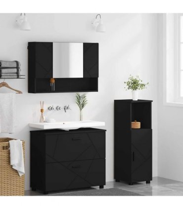 vidaXL Bathroom Furniture Set 3 pcs Black Engineered Wood and Metal