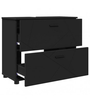 vidaXL Bathroom Furniture Set 3 pcs Black Engineered Wood and Metal