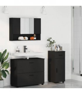 vidaXL Bathroom Furniture Set 3 pcs Black Engineered Wood and Metal