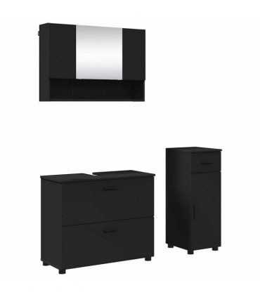 vidaXL Bathroom Furniture Set 3 pcs Black Engineered Wood and Metal