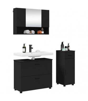 vidaXL Bathroom Furniture Set 3 pcs Black Engineered Wood and Metal