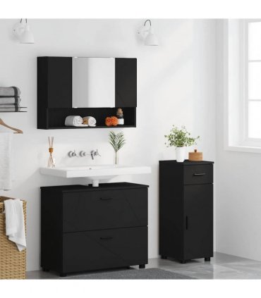 vidaXL Bathroom Furniture Set 3 pcs Black Engineered Wood and Metal