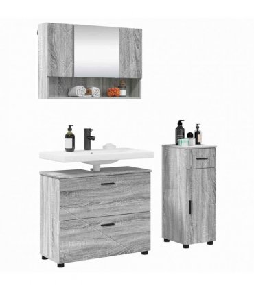 vidaXL Bathroom Furniture Set 3 pcs Grey Sonoma