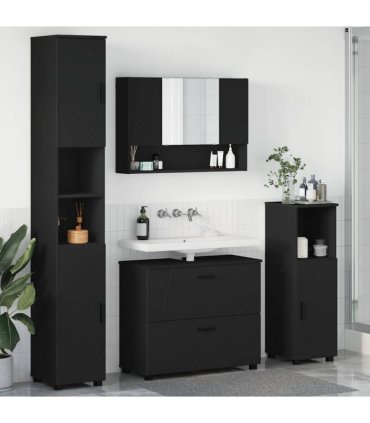 vidaXL Bathroom Furniture Set 4 pcs Black Engineered Wood and Metal