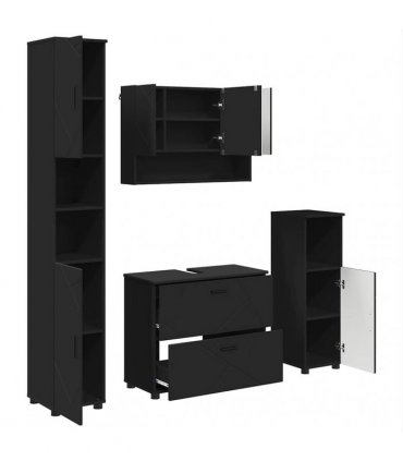 vidaXL Bathroom Furniture Set 4 pcs Black Engineered Wood and Metal