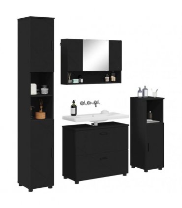 vidaXL Bathroom Furniture Set 4 pcs Black Engineered Wood and Metal