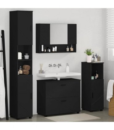 vidaXL Bathroom Furniture Set 4 pcs Black Engineered Wood and Metal