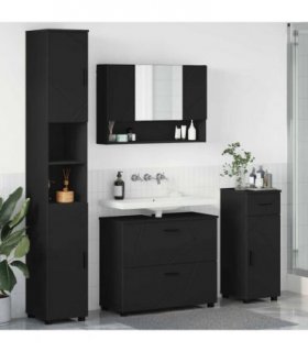 vidaXL Bathroom Furniture Set 4 pcs Black Engineered Wood and Metal