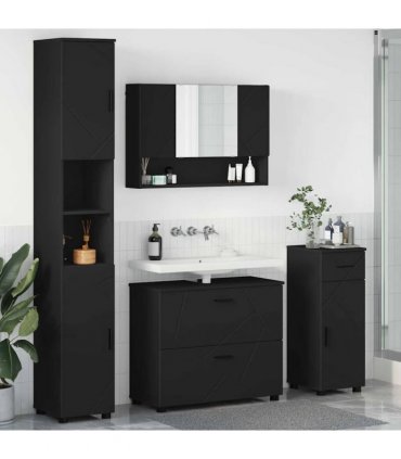 vidaXL Bathroom Furniture Set 4 pcs Black Engineered Wood and Metal