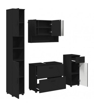 vidaXL Bathroom Furniture Set 4 pcs Black Engineered Wood and Metal