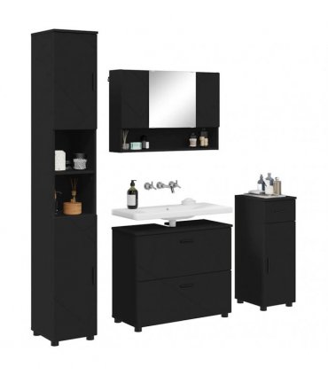 vidaXL Bathroom Furniture Set 4 pcs Black Engineered Wood and Metal