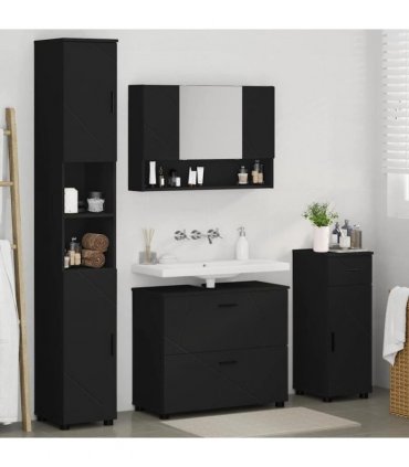 vidaXL Bathroom Furniture Set 4 pcs Black Engineered Wood and Metal
