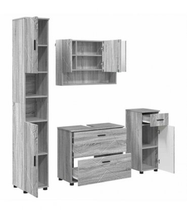 vidaXL Bathroom Furniture Set 4 pcs Grey Sonoma
