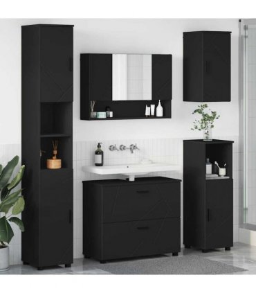 vidaXL Bathroom Furniture Set 5 pcs Black Engineered Wood and Metal