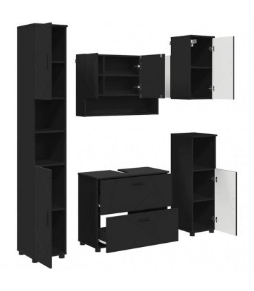 vidaXL Bathroom Furniture Set 5 pcs Black Engineered Wood and Metal