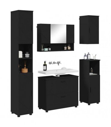vidaXL Bathroom Furniture Set 5 pcs Black Engineered Wood and Metal
