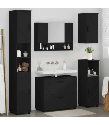 vidaXL Bathroom Furniture Set 5 pcs Black Engineered Wood and Metal