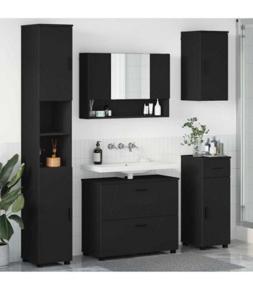 vidaXL Bathroom Furniture Set 5 pcs Black Engineered Wood and Metal