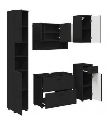 vidaXL Bathroom Furniture Set 5 pcs Black Engineered Wood and Metal