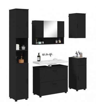 vidaXL Bathroom Furniture Set 5 pcs Black Engineered Wood and Metal