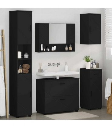 vidaXL Bathroom Furniture Set 5 pcs Black Engineered Wood and Metal