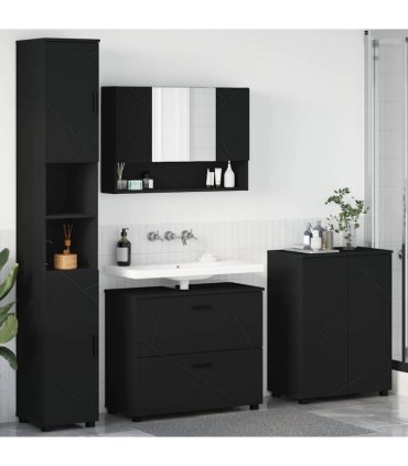 vidaXL Bathroom Furniture Set 4 pcs Black Engineered Wood and Metal