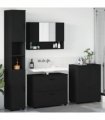 vidaXL Bathroom Furniture Set 4 pcs Black Engineered Wood and Metal