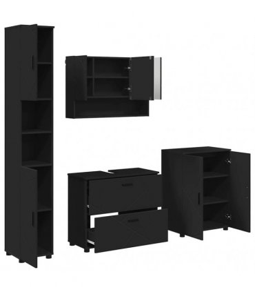 vidaXL Bathroom Furniture Set 4 pcs Black Engineered Wood and Metal