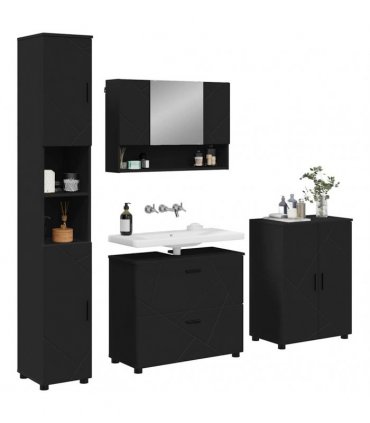 vidaXL Bathroom Furniture Set 4 pcs Black Engineered Wood and Metal