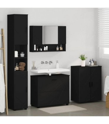 vidaXL Bathroom Furniture Set 4 pcs Black Engineered Wood and Metal